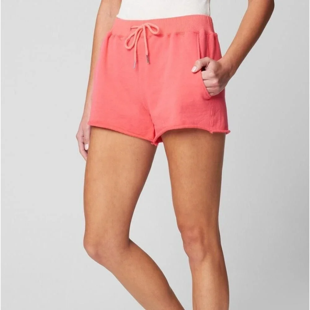 Coral French Terry Shorts Drawstring Pull On Lounge Casual Cotton NWT M
